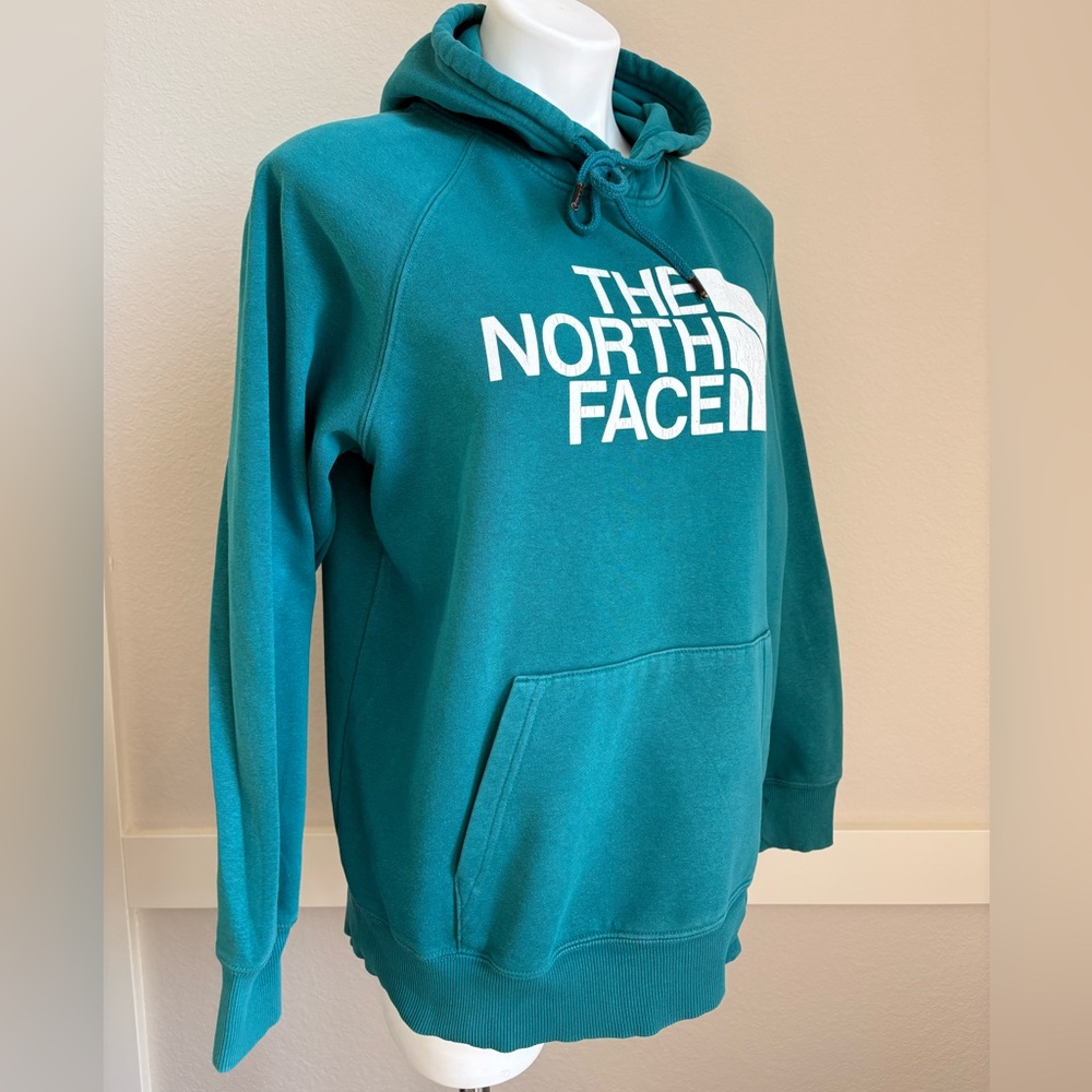 The North Face Hoodie Woman Medium Hooded Sweatshirt Logo Long Sleeve Teal Blue - Picture 4 of 11